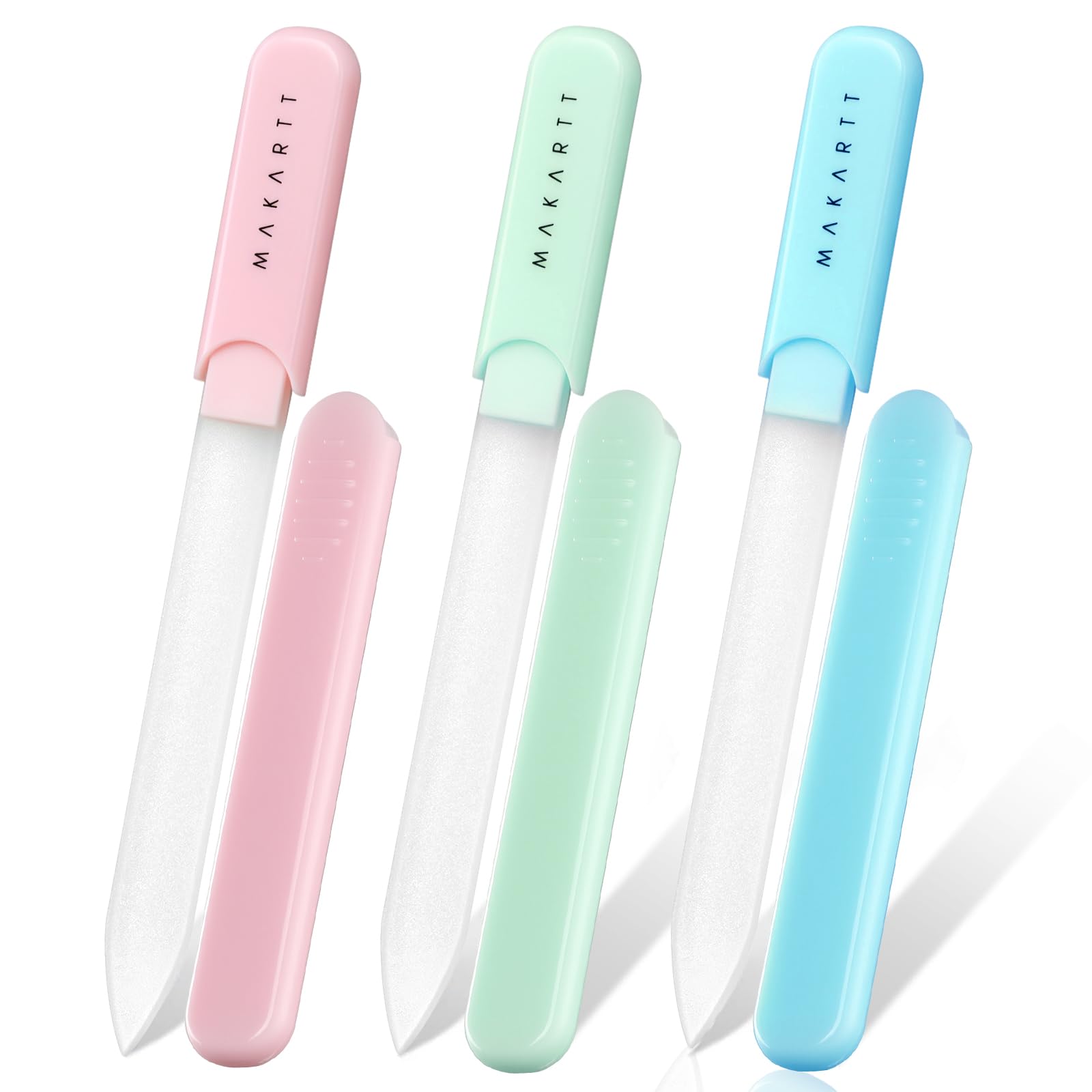Makartt Limes à ongles - Limes en verre pour ongles naturels, polissoirs réutilisables double face sablés avec étui pour une forme et une finition lisses, coffret cadeau manucure portable, 3 pièces