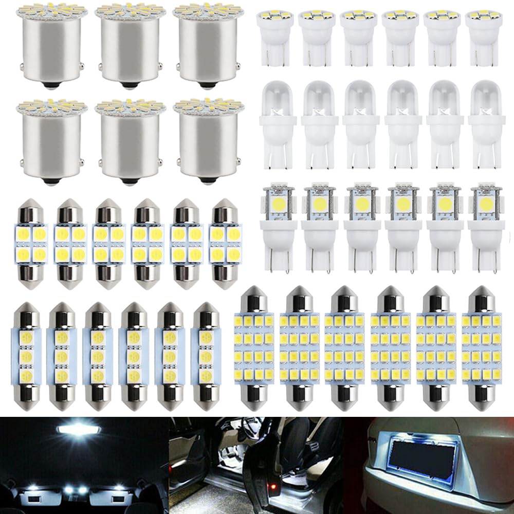 LED Interior Light Kit,42 Pcs Car LED Lights Interior Lights 6000K 12V T10 168 2825 W5W 921 Kit For Car Vehicle Map Dome Door Trunk License Plate Light Bulb