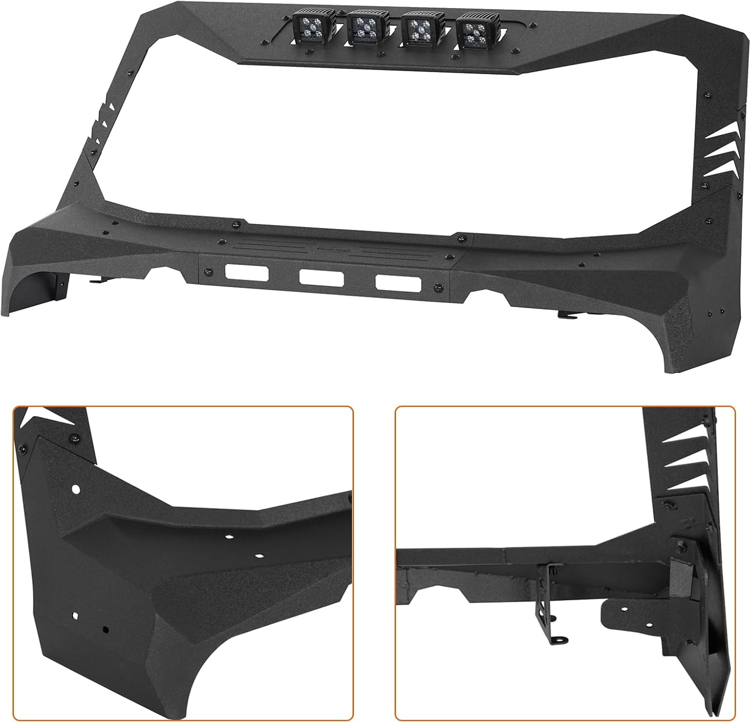 Hooke Road Mad Max Windshield Frame Cover Roof Sun Visor Cowl Body Armor for 2007-2018 Jeep Wrangler JK & Unlimited Include 4 LED Light Pods