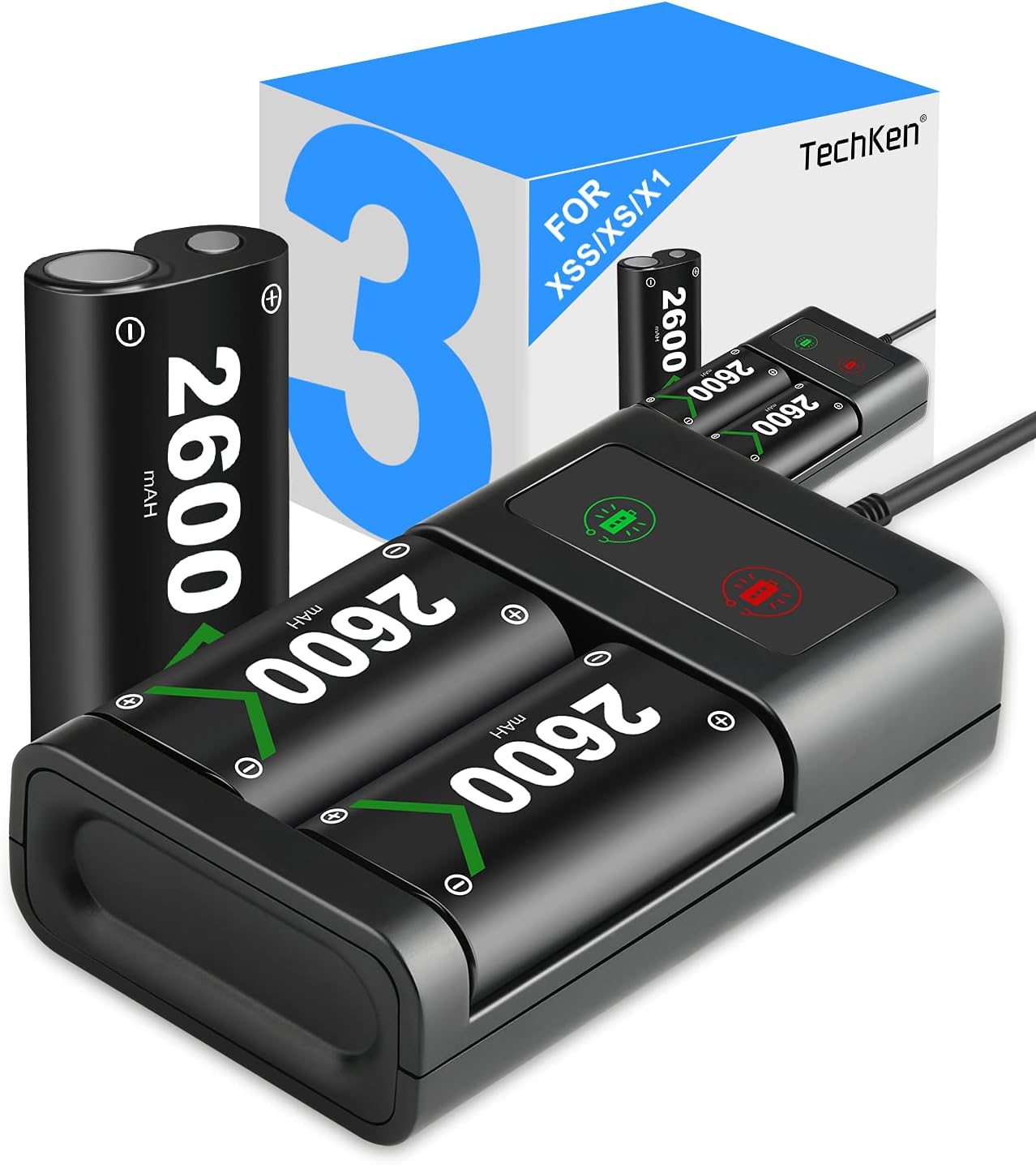 TechKen Controller Charger with 22600mAh Battery Packs for Xbox，Xbox One/Xbox S/Xbox X/Xbox One Elite, Compatibility with All Xbox One Controller