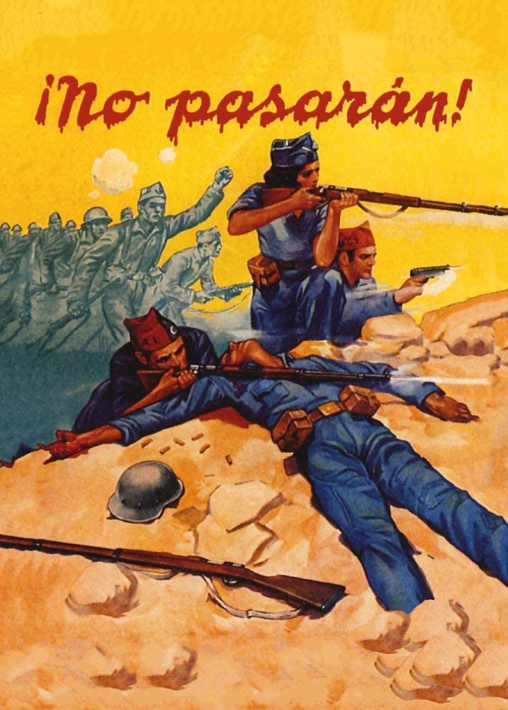 Rpw Roystone Print Works Yellow Vintage Spanish Civil War Propaganda 'They Shall Not Pass', Spain, 1936-39, A4/A3 Vintage Propaganda Poster (A3)
