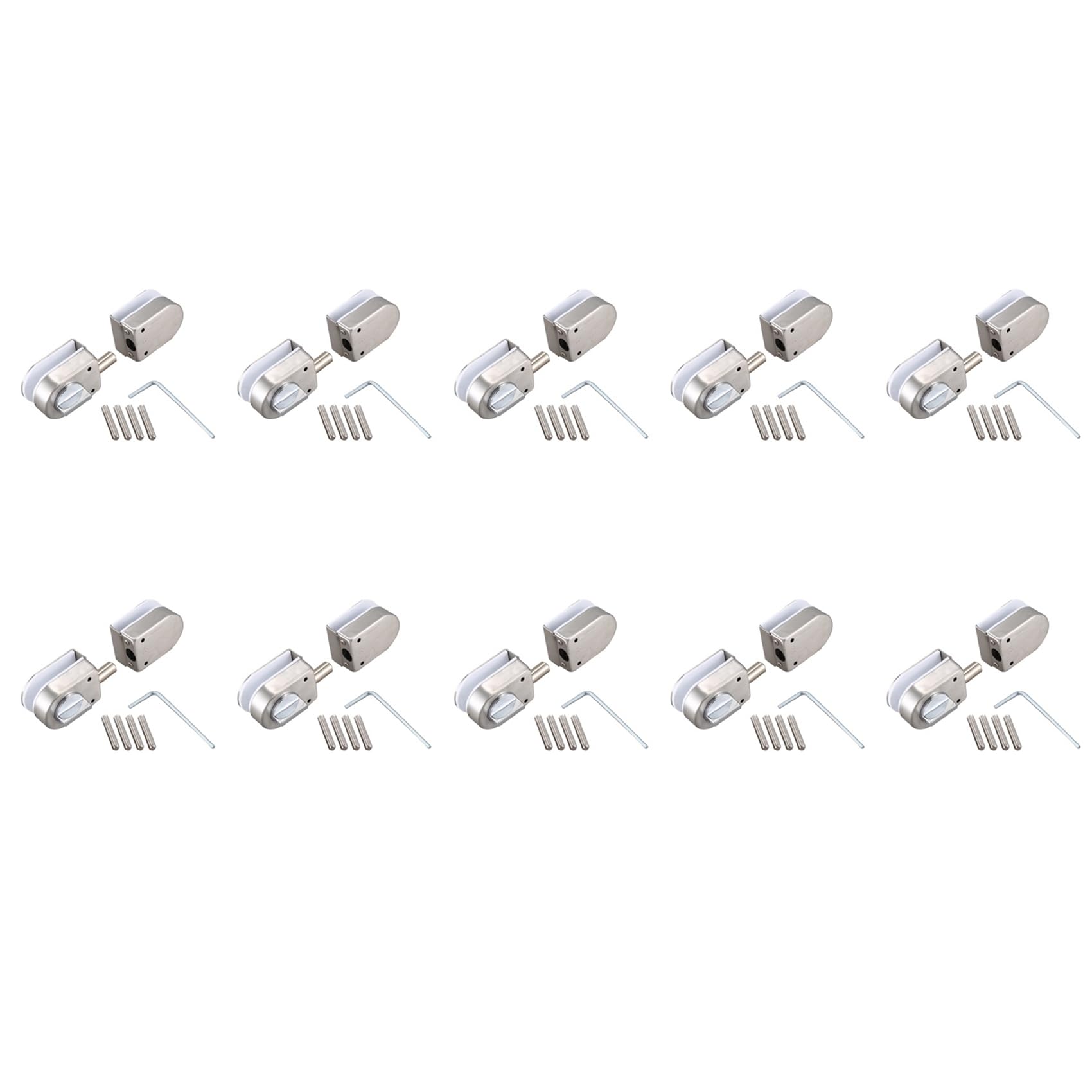 Jnchdghwa Silver 10X Stainless Steel,Glass Door Latches Lock/Bolt,138A,Without Drilling,For Double Glass Door, Frameless Glass Door