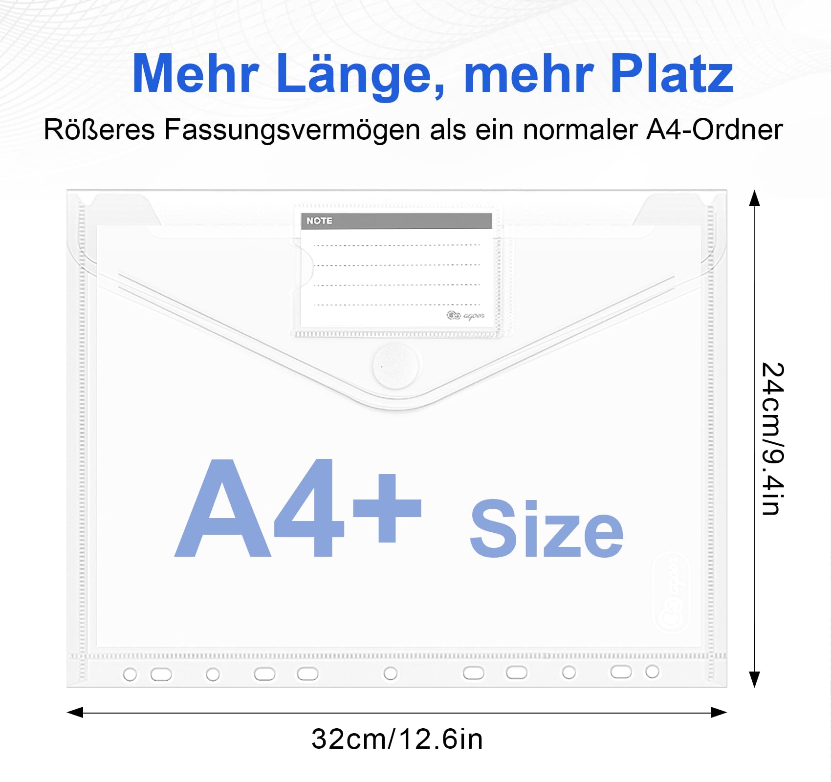 Agoer 48 Stück Dokumententasche A4 Klettverschluss, [ Breitere Größen ] Dokumentenmappe A4 zum Abheften, Sichttasche Transparent mit 11 Lochrand für Dokumente Organisieren mit Etikettentasche