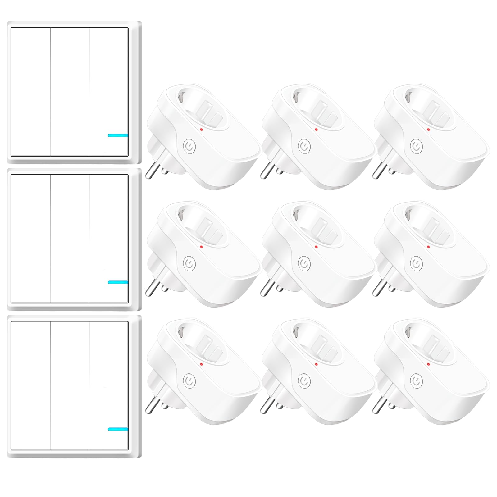 Fernsteuerbare Steckdose,NineLeaf Drahtloser 3 Schalter und 9 Steckdosen,Ohne Verkabelung nötig,15A/1500W,Ideal für Haushaltsgeräte wie Kaffeemaschinen,Mikrowellen und Heißluftfritteusen