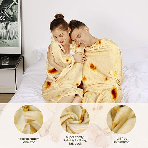 Miniatura 2 de Admitrack - Cobija ligera de tortilla, manta redonda de burrito, cobija redonda graciosa y realista de comida, manta novedosa de burrito para