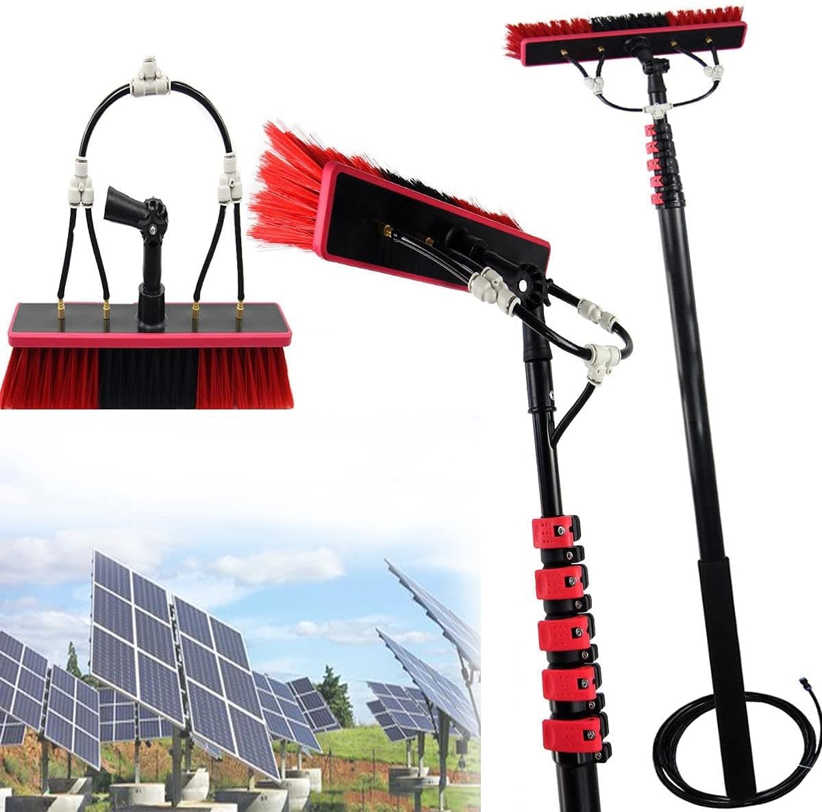 Aioneer Water Fed Pole Window Cleaning System,12Ft-30Ft Adjustable Window Cleaning Pole - 180° Rotatable Brush Head Telescopic Cleaning Brush Outdoor Window Glass Solar Panel Spr-12 FT/3.6m