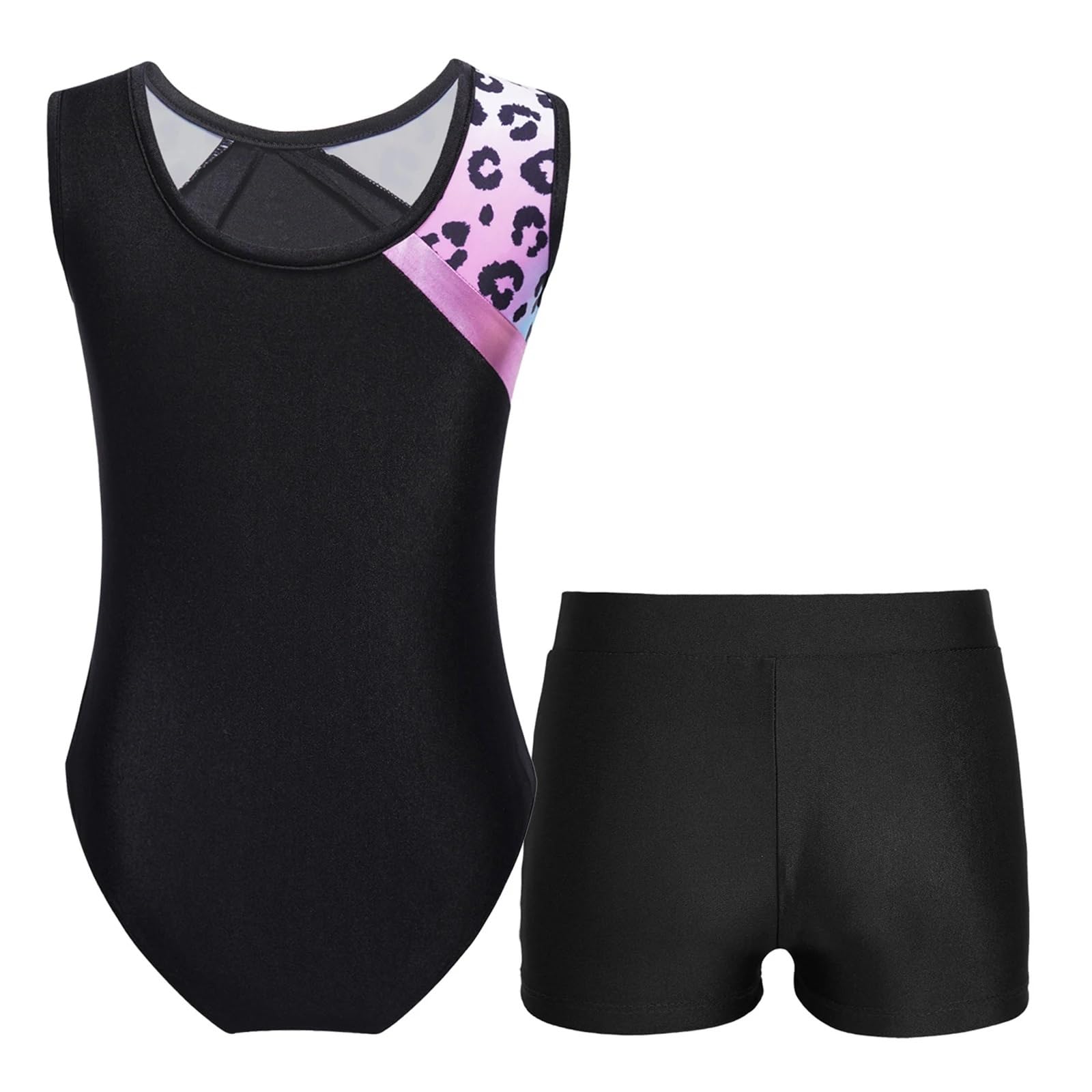 Mädchen Turnanzug Mädchen Ballettanzug Gymnastikanzug mit Shorts Tanzkleidung Ärmellos Strasssteine ​​Eiskunstlaufanzug(A-Yellow,14)