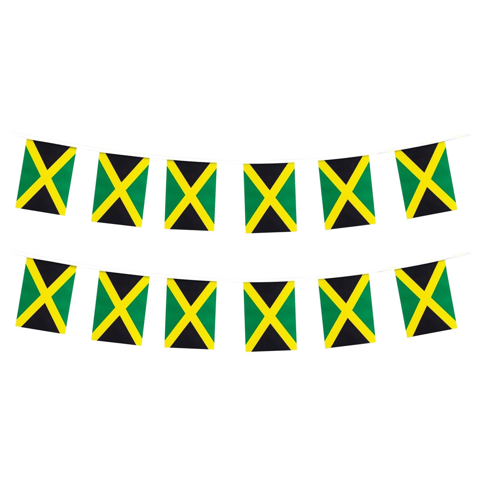Jamaica String Flag, Jamaican Flag Banner Bright Color Durable Polyester 33 Ft 30 Flags for School, Garden, Festivals, Indoor Outdoor Jamaica Party Decorations