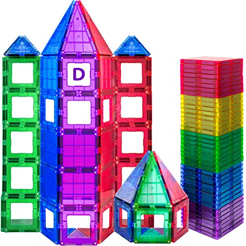 Magees Magnetic Tiles For Kids - 100 Set Building Blocks - Magnet Toys Building Strongest Magnets - Includes Bonus 13 Piece Insert Alphabet Cards - Stem 3D Magnet Tiles - Original #TOP3