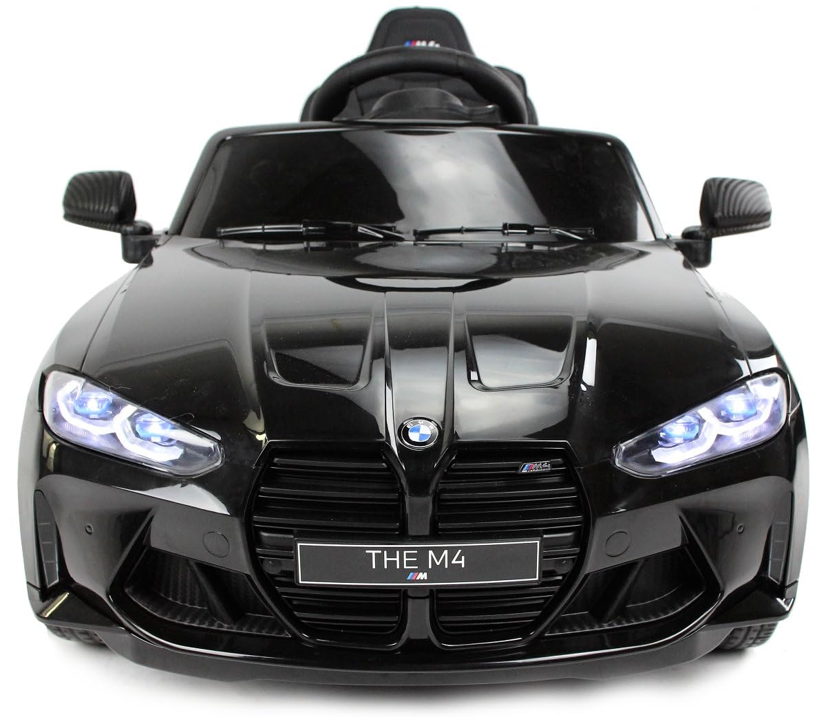 BMW M4, MPower- 90W, 12V-14ah, Eva Räder, Ledersitz, Kinderauto Kinderfahrzeug Kinder Elektroauto, Bluetooth, Fernbedienung 2.4G (Schwarz)