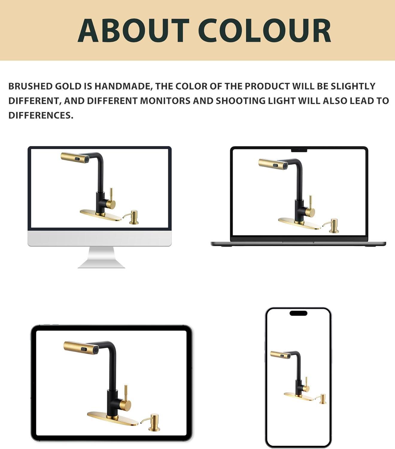 Waterfall Kitchen Faucet with Soap Dispenser: Black and Gold Kitchen Faucet with Pull Down Sprayer 3 Modes(Waterfall/Stream/Sweep), Stainless Steel Kitchen Faucets for Sink with Deck-Plate
