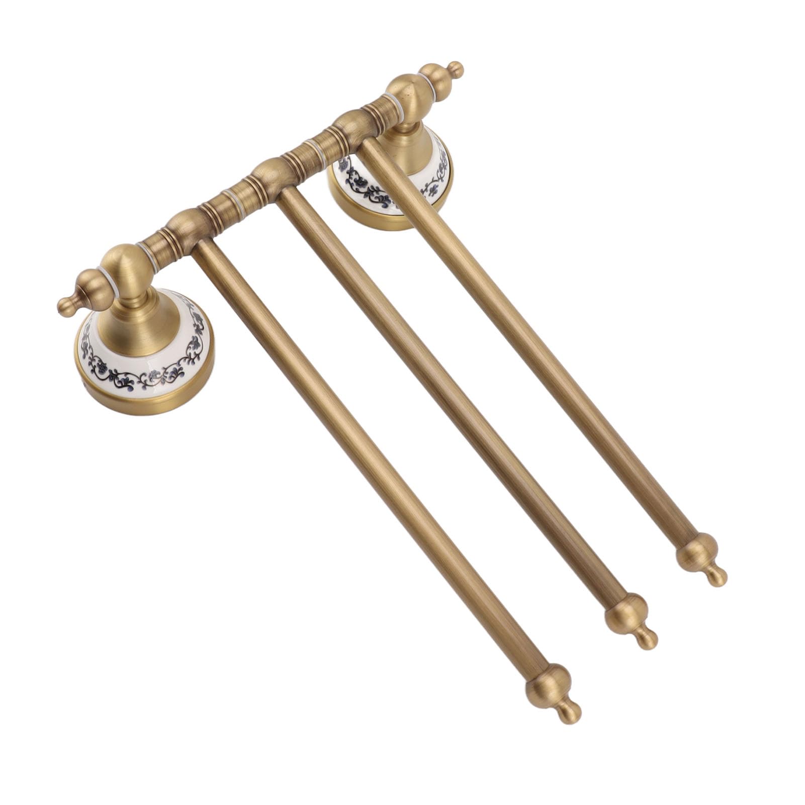 Hyuduo Toallero Giratorio de Latón Antiguo con Cuatro Varillas Giratorias, Colgador de Toallas Montado en la Pared, Construcción de Latón para Toallas de Mano de Baño, Uso en Baños (Tres Varillas)