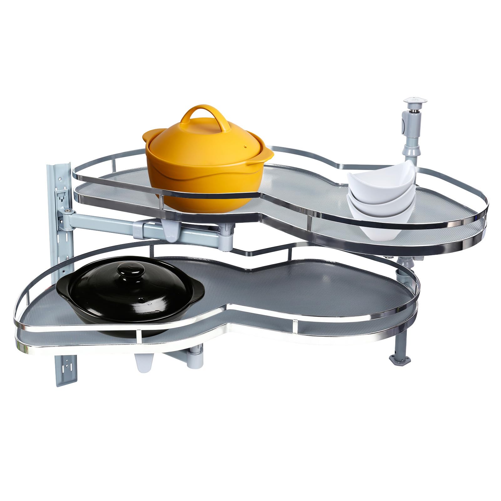 Rotating Blind Corner Pull Out Cabinet 32" | 2 Tiers Swing Tray Blind Kitchen Cabinet for Kitchen, Left Handed Opening Cutlery Storage Organizer Silver