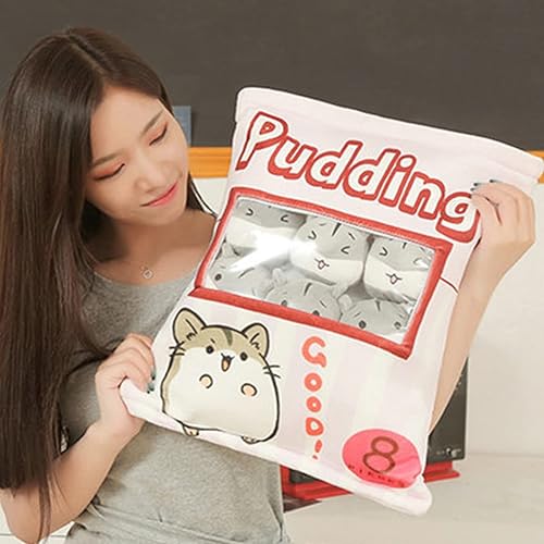 Miniatura 2 de ARELUX Bonita almohada de pudín de felpa de hámster bolsa de juguetes de almohada de aperitivos extraíble, juego de 8 piezas de felpa creativa,
