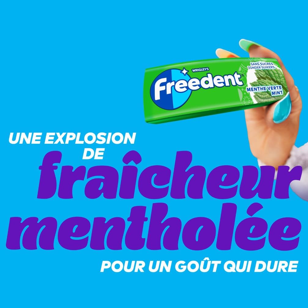 FREEDENT Chewing Gum Sans Sucre Goût Menthe Verte 5 Paquets 70g