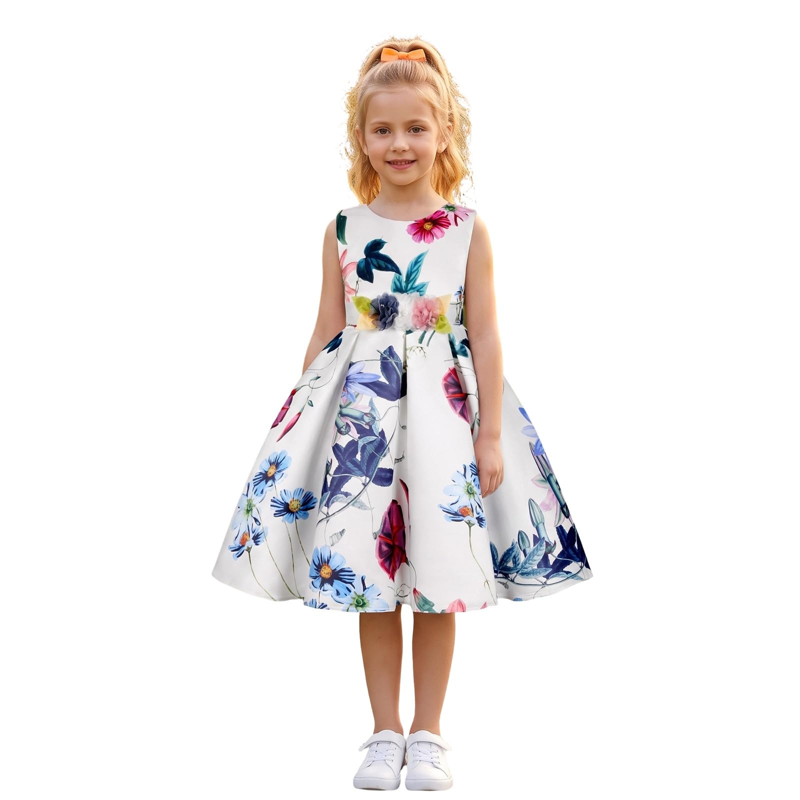 Vestido de Fiesta Infantil Atemporal con Estampado Floral para niñas: Elegante Vestido de Fiesta de Manga Corta para Fiestas y Ocasiones Especiales.