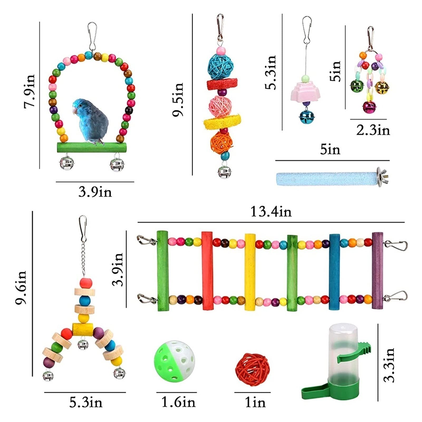Vogelspielzeug 14 stücke Vogel Spielzeug Set Swing Chewing Training Spielzeug Kleine Papagei Hängende Hängematte Papagei Käfig Bell Barch Spielzeug mit Leiter