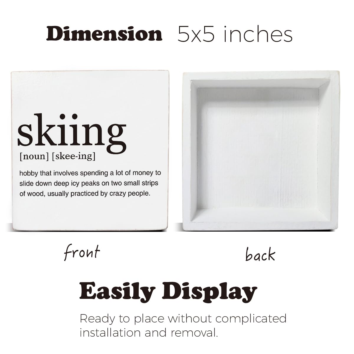 Dumyum Skier Gift Skiing Definition Wooden Box Sign Ski Quotes Desk Decorative Wooden Sign Home Decor for Desk Table Shelf (5 x 5 Inches), Medium