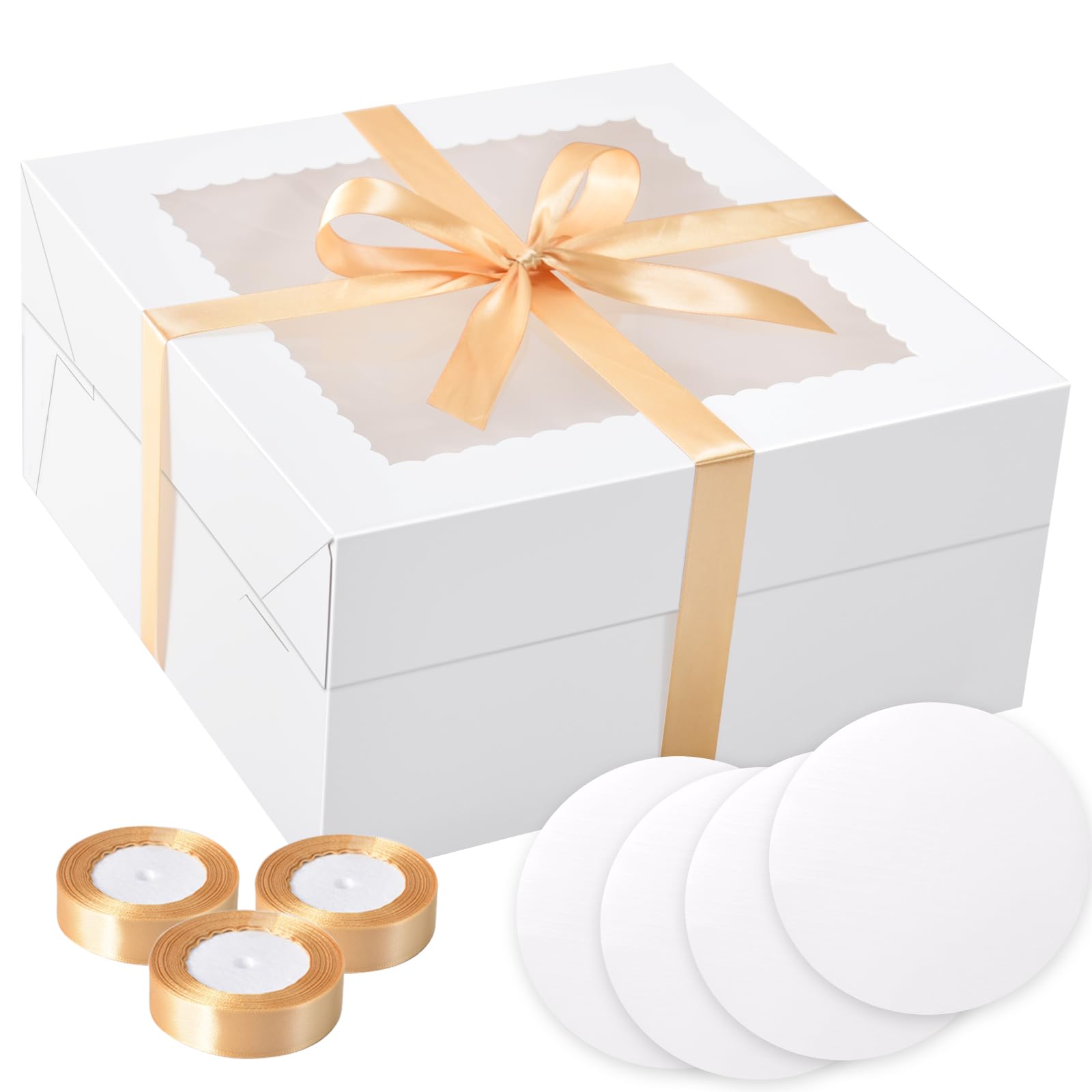 KPOSIYA 20 cajas blancas para tartas con tablas para tartas, cajas de panadería de 12 x 12 x 6 pulgadas con ventana, recipientes cuadrados de cartón para tartas, caja de pastel de 12 pulgadas para