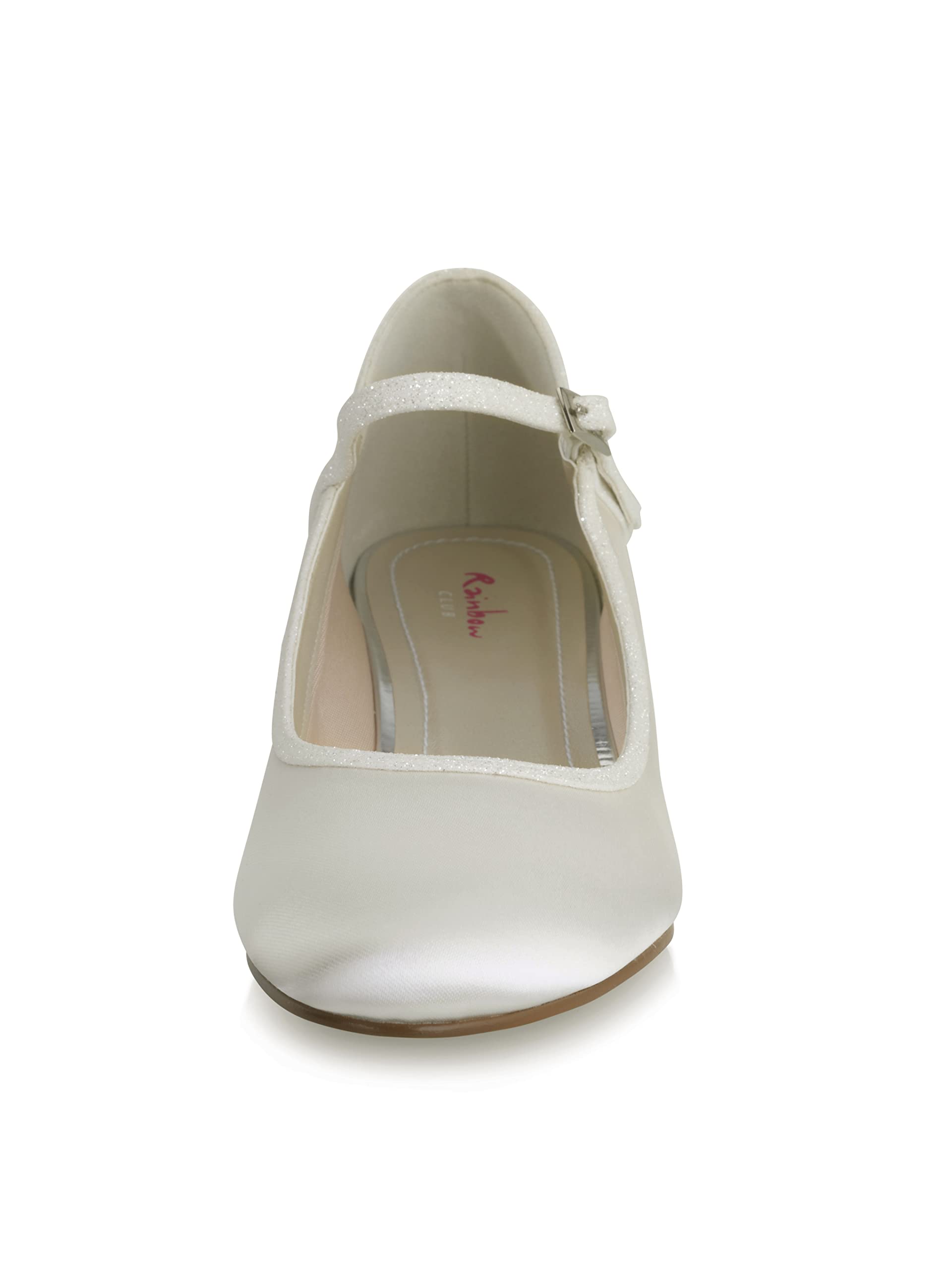 Rainbow Club Brautschuhe Faye - Damen Sandaletten gepolstert, flach, Glitzer, Gold Metallic, Off-White Metallic, Silber Metallic