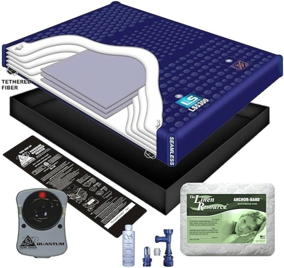 Queen Luxury Support 5300 Mattress Bundle for hardside (Wood Frame) waterbed: Includes Liner, Heater, Mattress pad and a Fill & Drain kit (RHS0521)