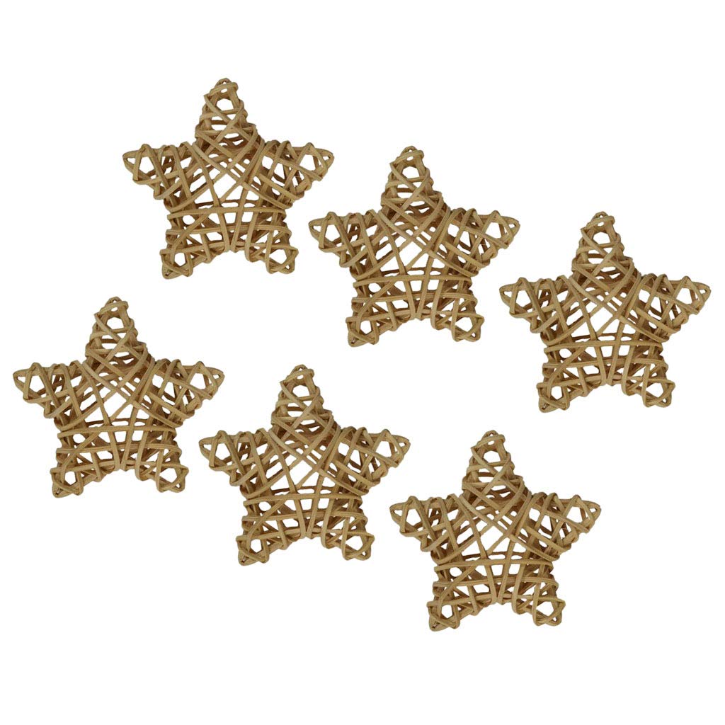 Hellery 6Pcs 10cm Natural Star Rattan Wicker Ball garden and home Decor Ornaments