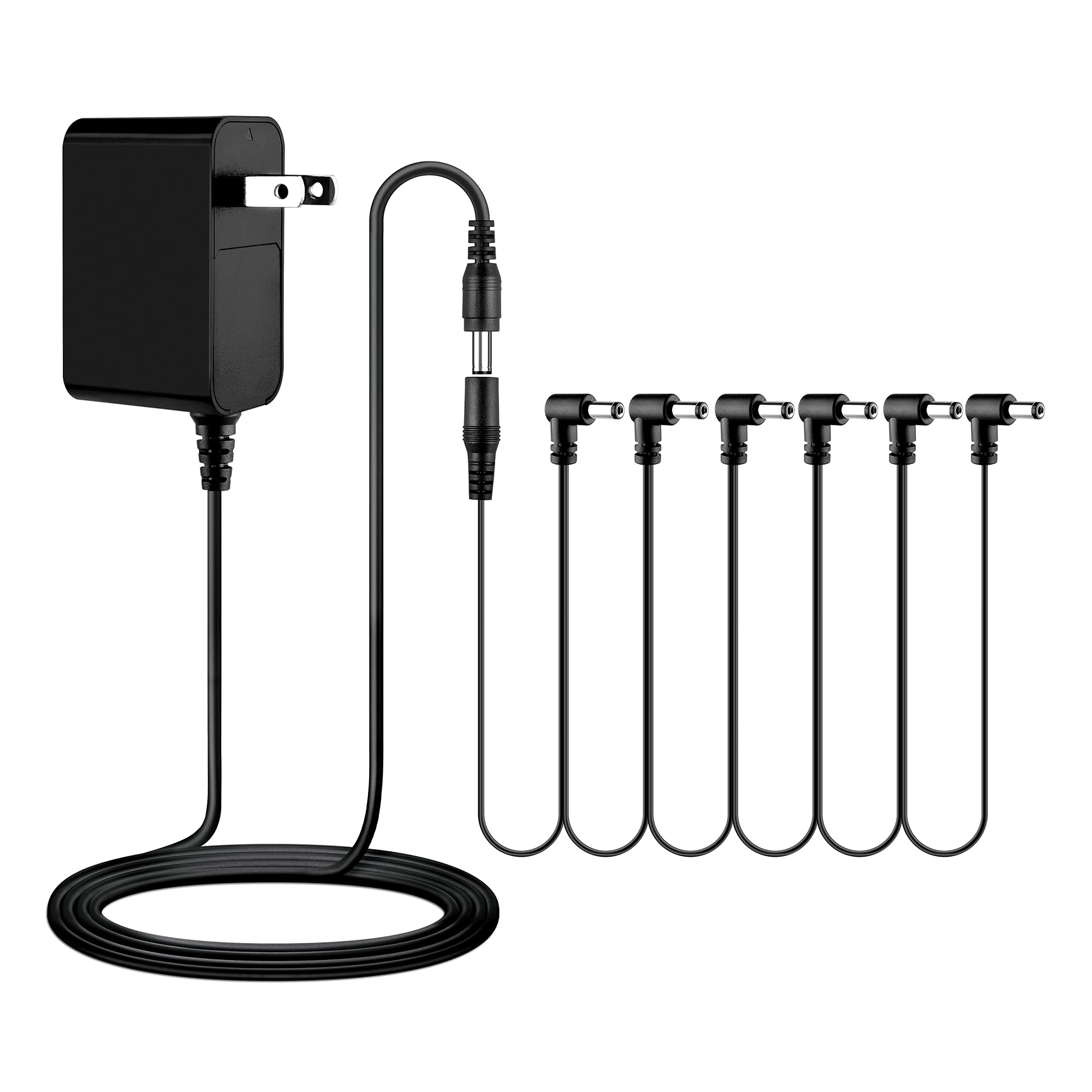 Omilik Guitar Pedal Power Supply Adapter 9V DC 1A(1000mA) with 6 Way Daisy Chain Cable for Effect Pedal Negative Tip