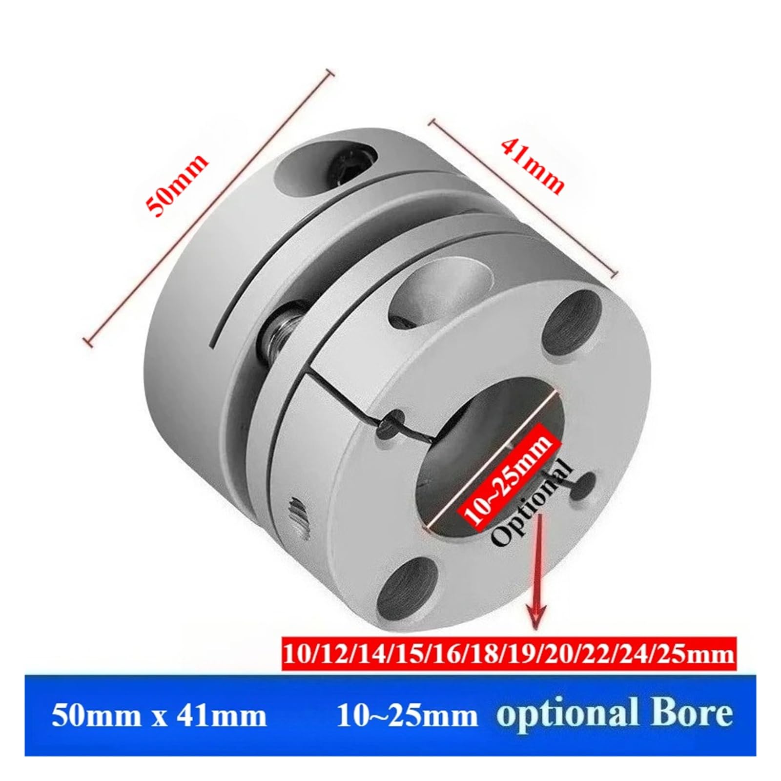 Acoplamientos flexibles, Acoplamiento de diafragma único de aleación de aluminio, diámetro interior de 50x41mm, 10-25mm for servomotor paso a paso(50x41-15mm to 16mm)