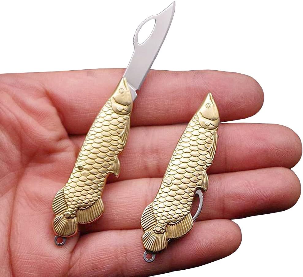Stainless Steel Portable EDC Mini Folding Pocket Knife Small Keychain Knife Tiny Box Cutter Tools (Fish)