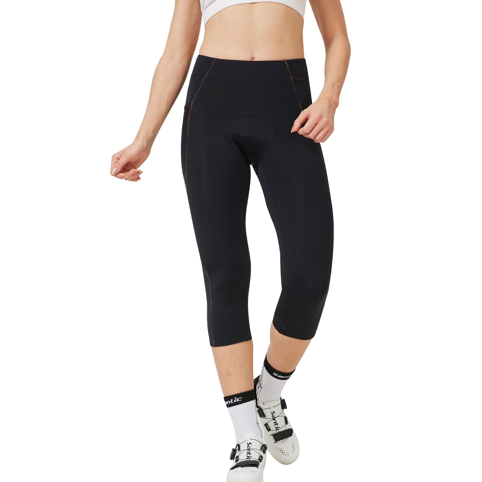 Santic Short de Cyclisme pour Femme - Short de Cyclisme rembourré 3/4 - Ao Dai