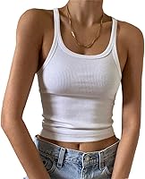 ARTFISH Women's Ribbed Sleeveless Tank Top Scoop Neck Form Fitting Cami - Soft Stretchy Basic Camisole for Summer Layering