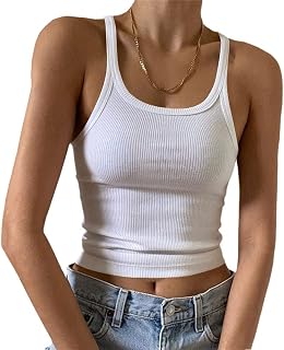 ARTFISH Women's Ribbed Sleeveless Tank Top Scoop Neck Form Fitting Cami - Soft Stretchy Basic Camisole for Summer Layering