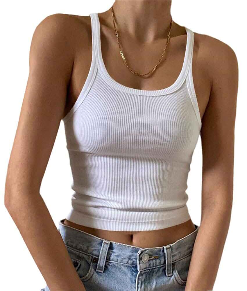 Artfish Women's Sleeveless Tank Top Form Fitting Scoop Neck Ribbed Knit Basic Cami Shirts Fitted