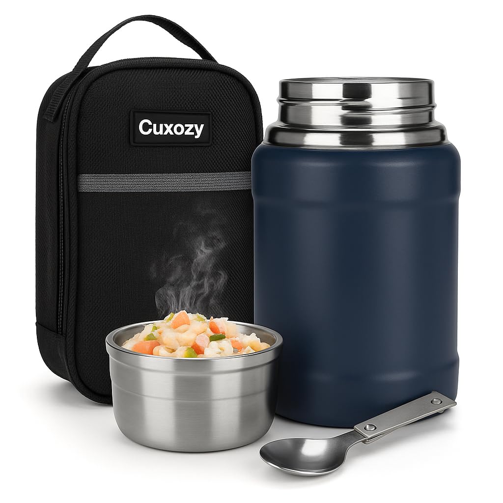 Cuxozy Blue Food Flask 800Ml - Stainless Steel Food Container Keeps Food Hot/Cold - Thermal Lunch Box For Soup - Navy