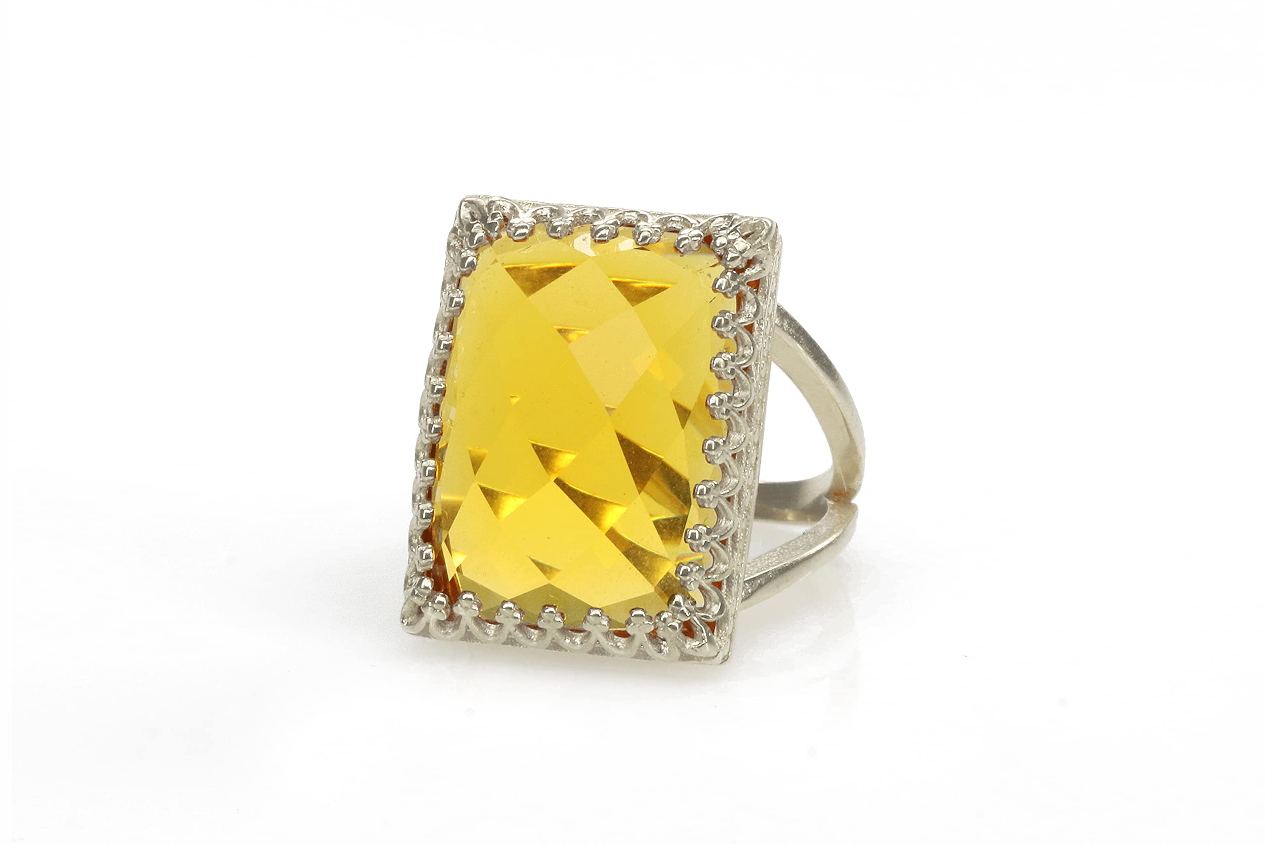 Anillo Anémona Citrino Brillante - Joyería de Moda para Mujer - Anillo de Cristal Grande Hecho a Mano