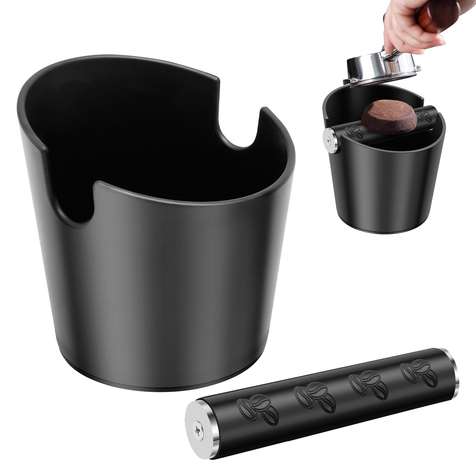 Bobash Black Coffee Knock Box 4.9Inch Plastic Espresso Knock Box Shock-Absorbent Coffee Bin With Non-Slip Base Removable Bar Coffees Machine Accessories Dishwasher Safe For Home Office Espresso Machine