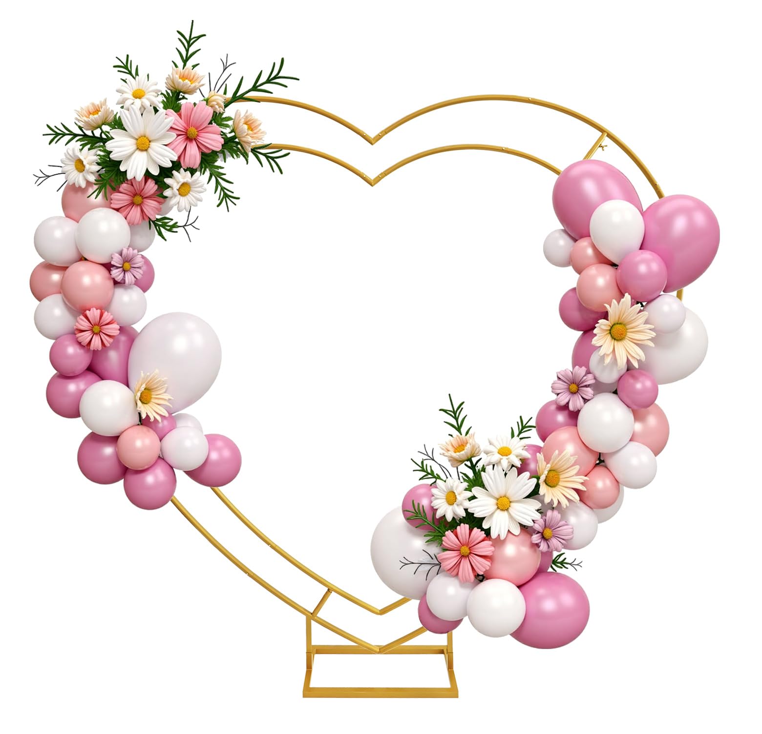 Double Heart Shape Wedding Metal Arch Backdrop Gold Flower Balloon Arbors Stand for Ceremony Birthday Party, Graduation Decorations and Baby Shower ( One in stock is WHITE)