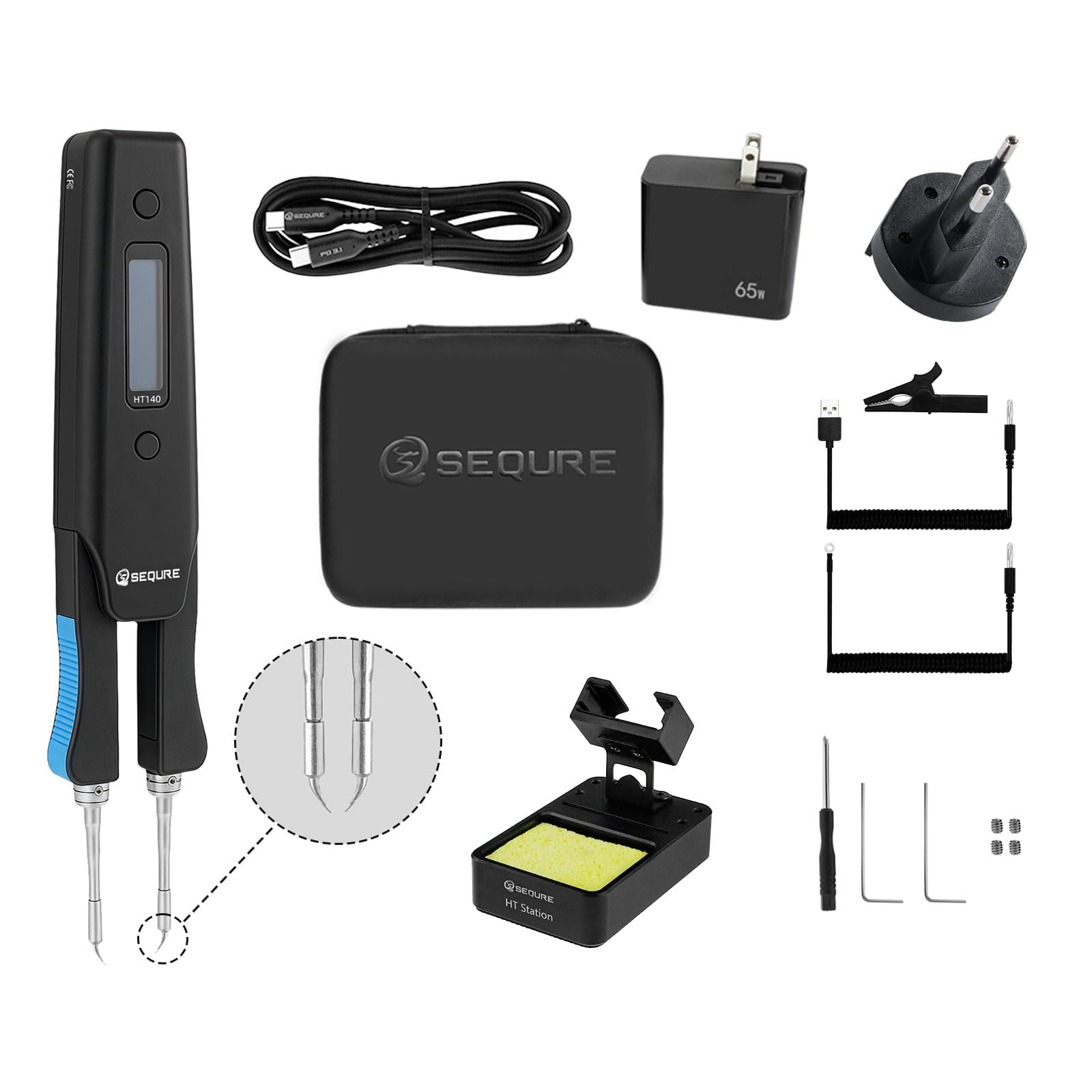 SEQURE Kit di saldatore portatile 2 in 1 con pinzette calde Ht140, riscaldamento rapido 2S, 50-500 °C, 3 temperature preimpostate, calibrazione della temperatura, sospensione automatica, ferro
