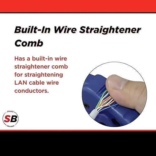 Miniatura 5 de Simply45 Pelacables LAN y cortador profesional ajustable para Cat7a6a65e UTPSTP blindado y sin blindaje - Incluye peine alisador de alambre - Azul -