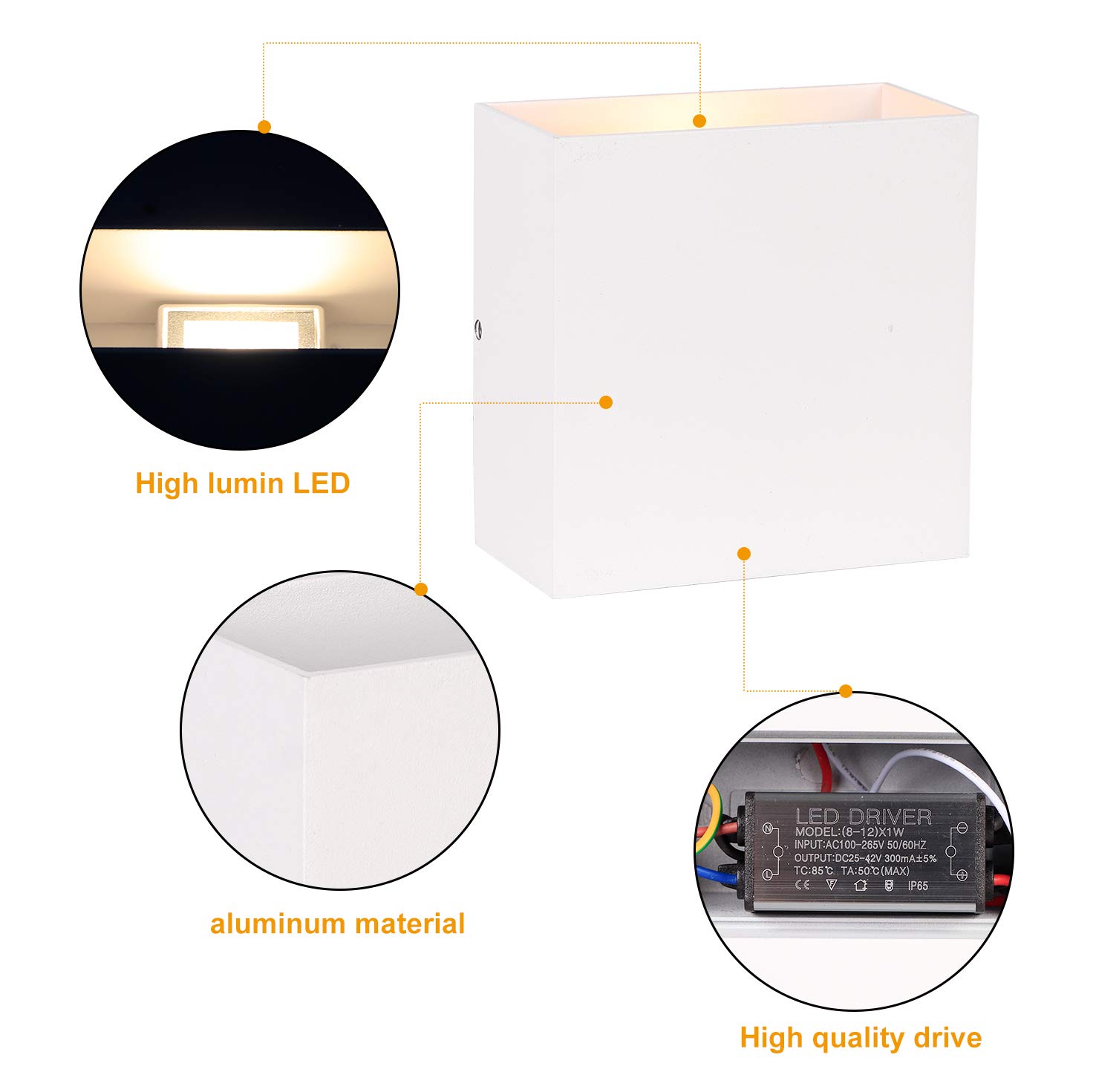 Applique da parete LED, Moderna Lampada da Parete Interno 3000K su e giù per lampada da parete per soggiorno, camera da letto, corridoio (4PCS-12w Bianco Caldo IP65)