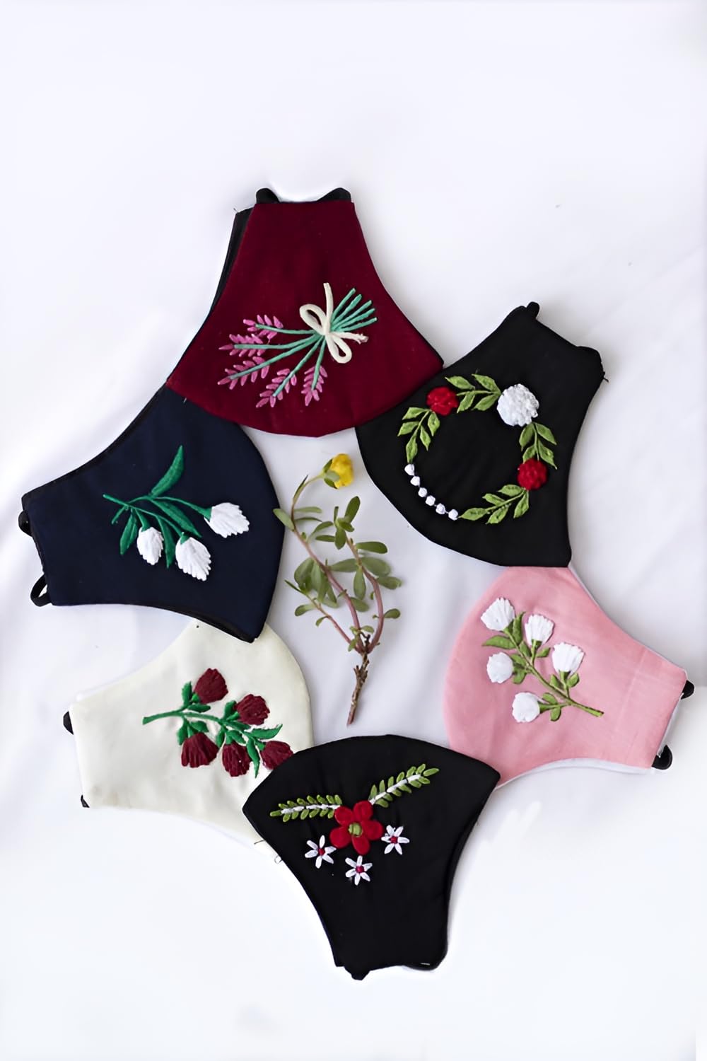 Women's Pure Cotton Cloth Face Masks with Adjustable Ear Loop | Embroidery | Handwork Cotton Cloth Face Masks | Pack of 6(Multicolor)