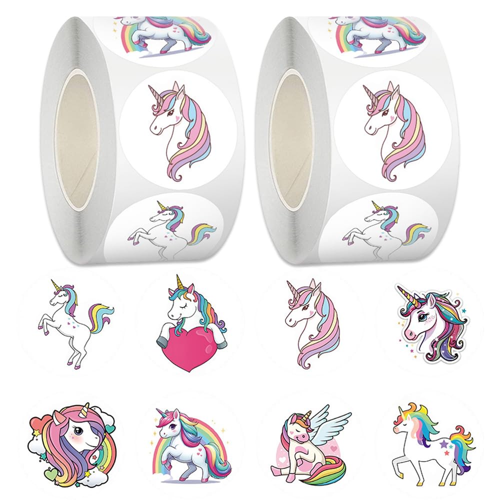 Anicy Unicorn Stickers, 1000 Stück, Multi-Surface, Vinyl, Cartoon Style, Round, Indoor, Unicorns, Unicorn Theme, Scrapbook