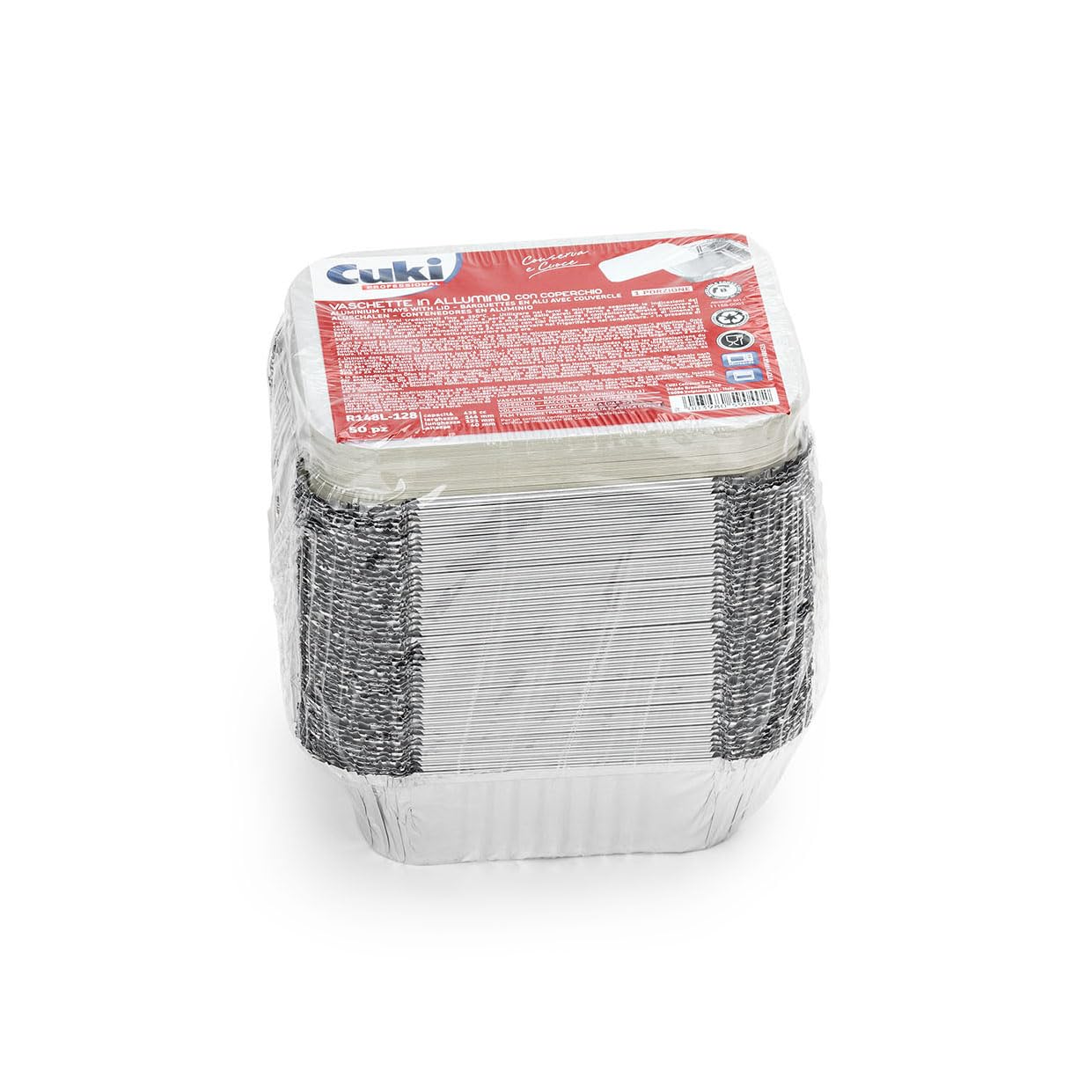 vaschette in alluminio rettangolari con coperchi, 1 porzione, cm14,5x12xh4, 1 confezione da 50 pezzi, monouso per forno, microonde, frigo, cottura, conservazione