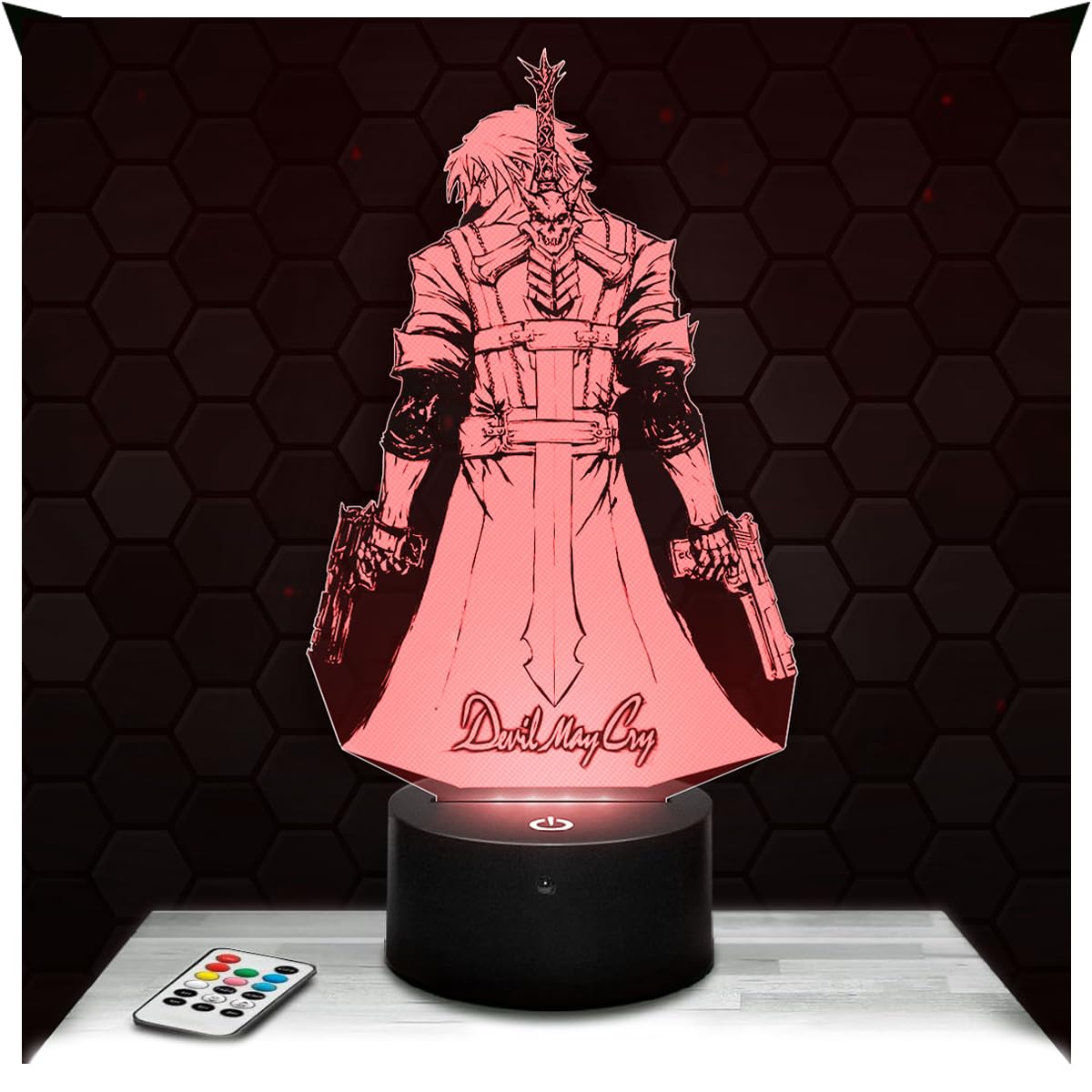 Lampephoto.fr - Lampe Devil M Cry Veilleuse 3D Jeux Vidéo | Fait en France, Socle au Choix, Luminosité Ajustable, Piles ou USB, Gravure HD au Laser, Idée cadeau Geek Homme, Gamer