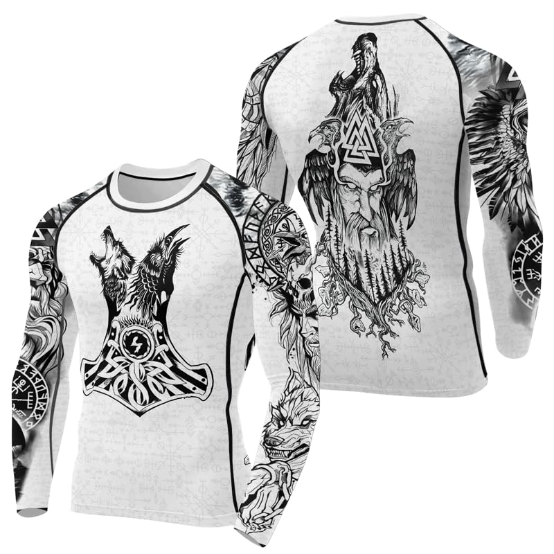 FORMONIES POD Viking Men’s Fight Rash Guard Long Sleeve Baselayer Cool Dry BJJ MMA Jiu Jitsu Compression Shirt