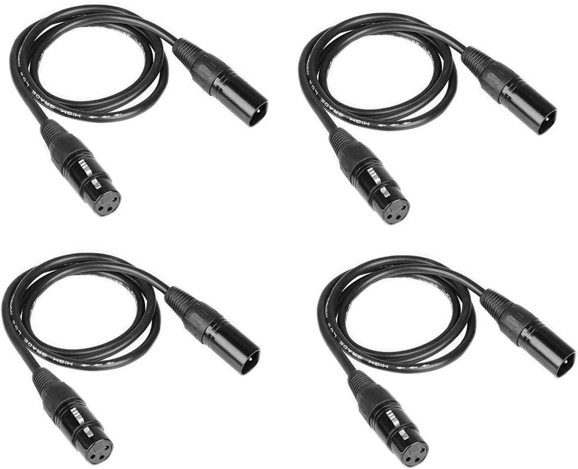 Prop It Up 512 3.2T 3 Pin Dmx Cable Male To Female For Stage Lights (1M Long) - 4 Pcs, Black