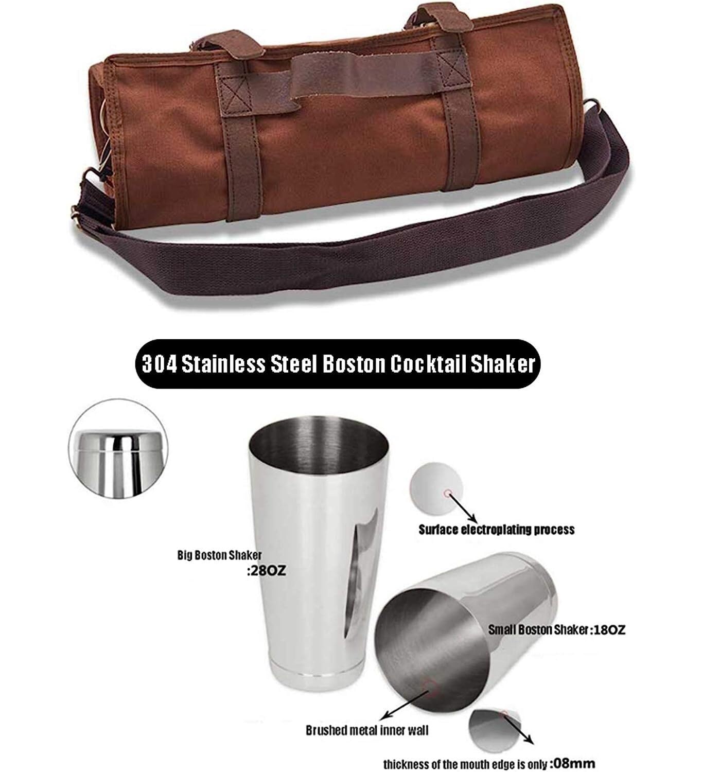 Coctelera de Cóctel,Barman Juego de coctelería Acero Inoxidable coctelera Herramientas Barra con Bolsa Almacenamiento Amantes de Los Cócteles
