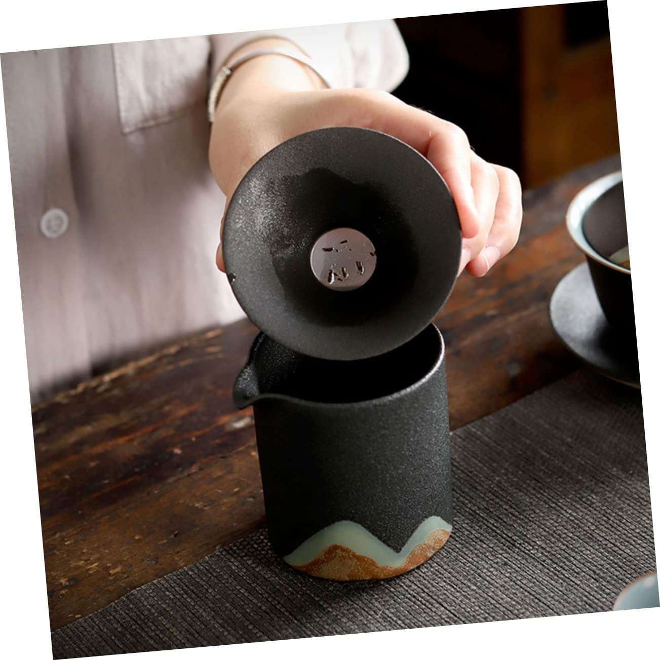 GALPADA 3 Piezas filtro de té colador de té embudo drenar Porcelana descafeinado té de menta verde colador de te tea strainer artículos de té filtro de té de uso doméstico cerámica Black