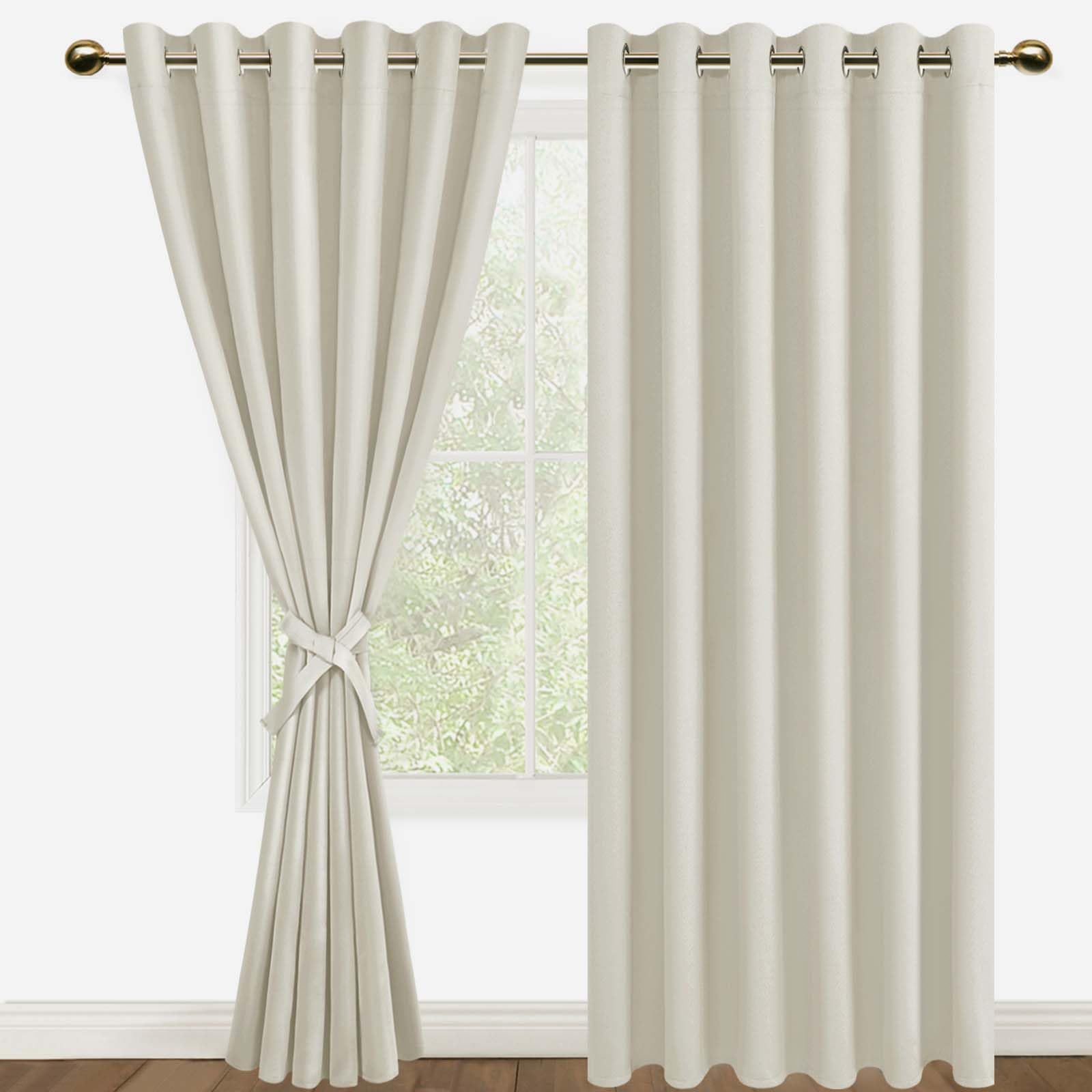 DWCN Blackout Curtains for Bedroom with Tiebacks - Room Darkening Privacy Grommet Top Window Curtains for Living Room, 70 x 84 inch Length, Ivory, Set of 2 Panels