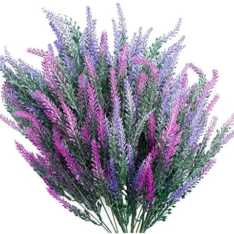 SNAILGARDEN 6pcs Artificial Lavender, Flowers Fake Real Touch Lavender Bouquet with Brown Paper Bag for Wedding Engagement Home Outdoor Decoration Cover